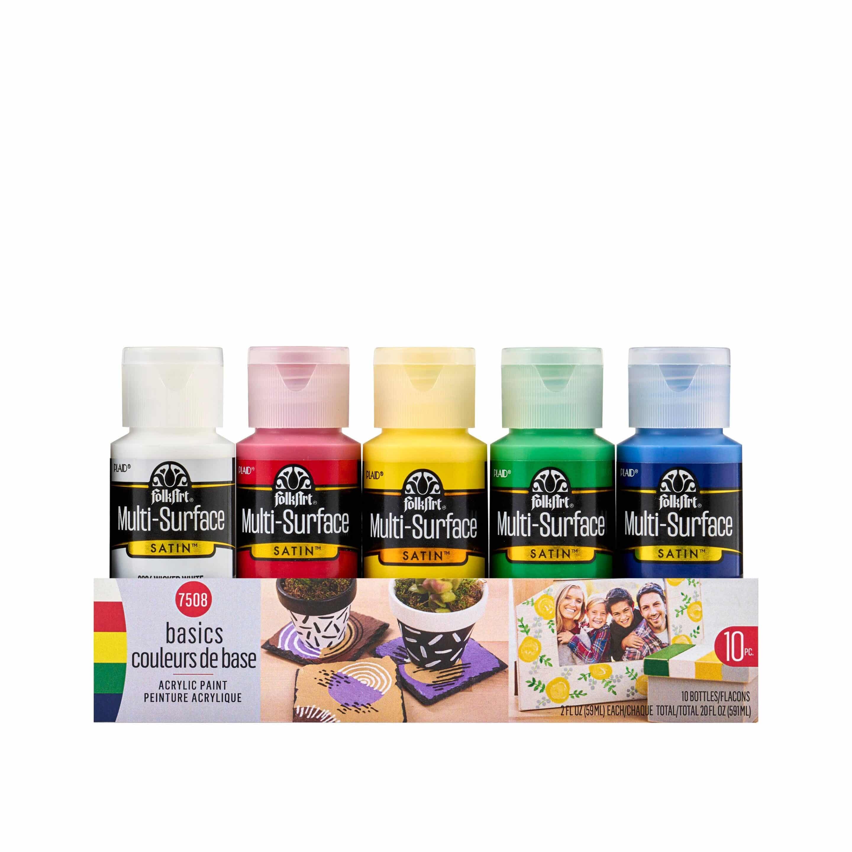 FolkArt – Multi-Surface Acrylic Paint Set (Basics, 10 Colors)